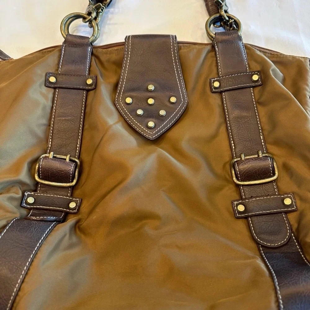 Nine West Olive Green Tote with Dark Brown Trim - Picture 2 of 12